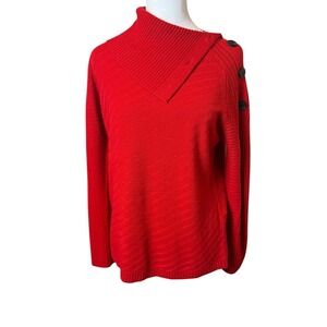 Liz Claiborne‎ Red Cowl Neck Sweater Button Detail Size Small Holiday Valentines